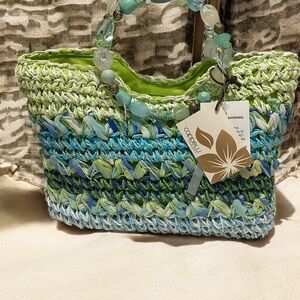 👀Capelli of New York Green and Blue Crochet Tote 🔥